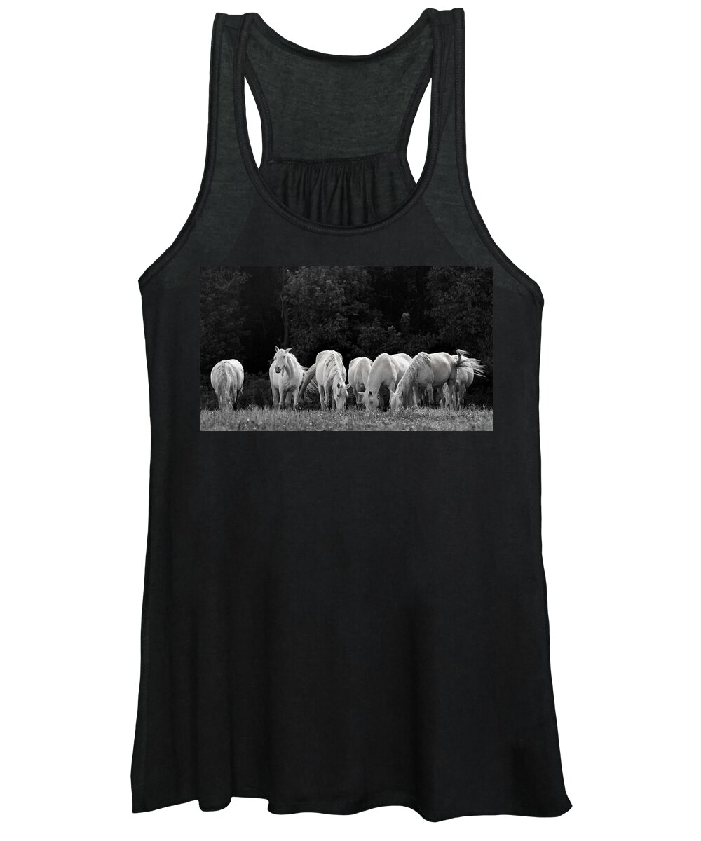 Horses Women's Tank Top featuring the photograph Seven White Ponies by Holly Ross