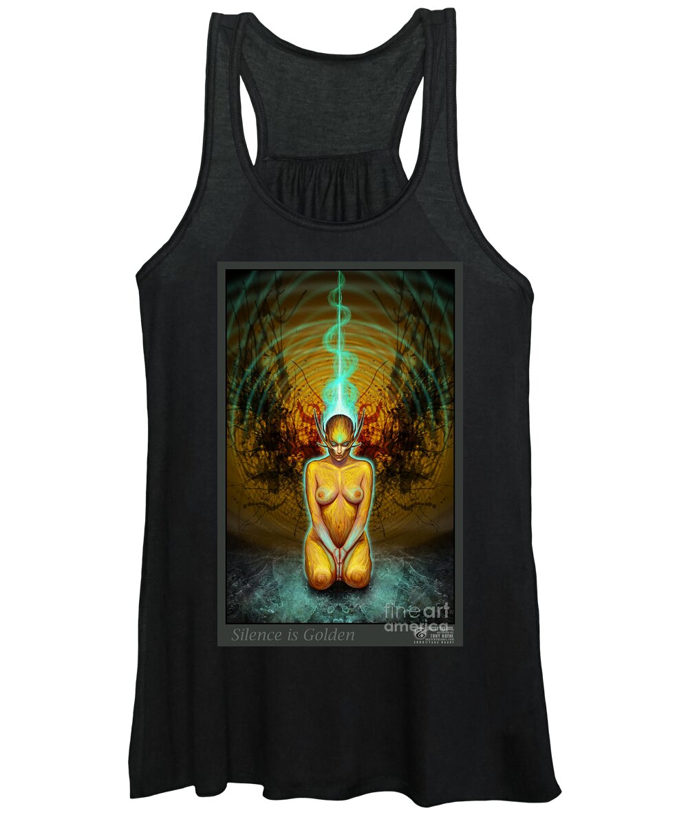 Spiritual Women's Tank Top featuring the drawing Silence is Golden by Tony Koehl