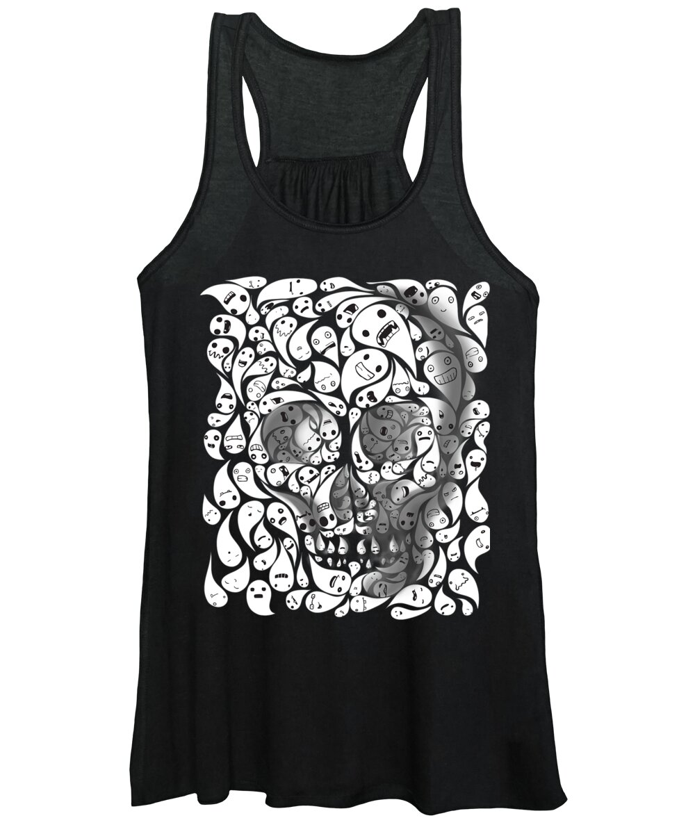 Skull Women's Tank Top featuring the painting Skull Doodle by Sassan Filsoof
