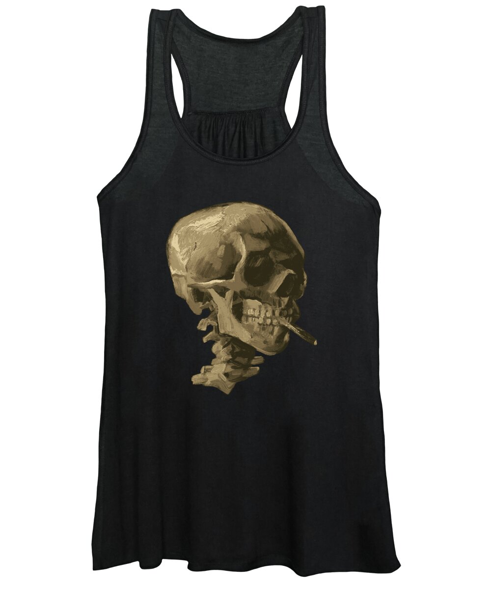 Van Gogh Women's Tank Top featuring the painting Skull of a Skeleton with Burning Cigarette - Vincent van Gogh by War Is Hell Store
