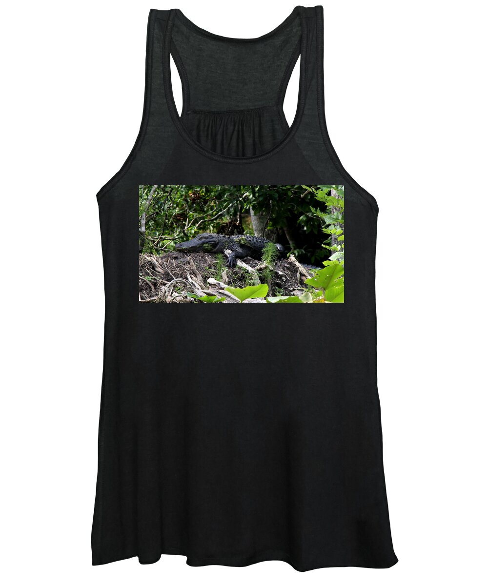 American Alligator Women's Tank Top featuring the photograph Sleeping Alligator by Barbara Bowen