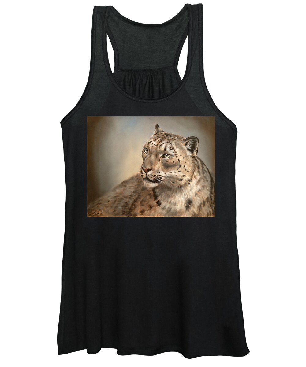 Oil Women's Tank Top featuring the painting Snow Leopard by Linda Merchant