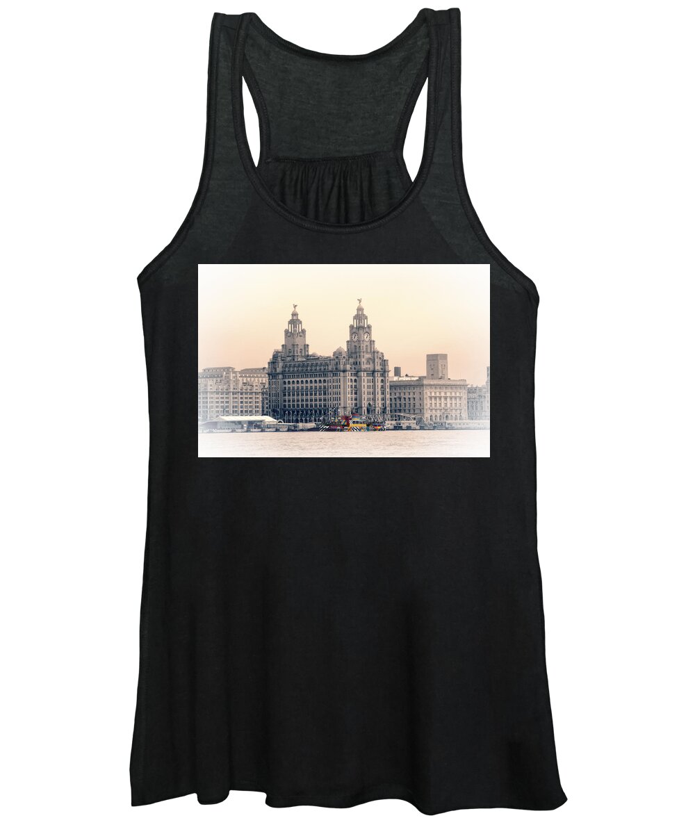 Pier Women's Tank Top featuring the photograph Snowdrop Dazzles in front of the Liverbirds by Spikey Mouse Photography