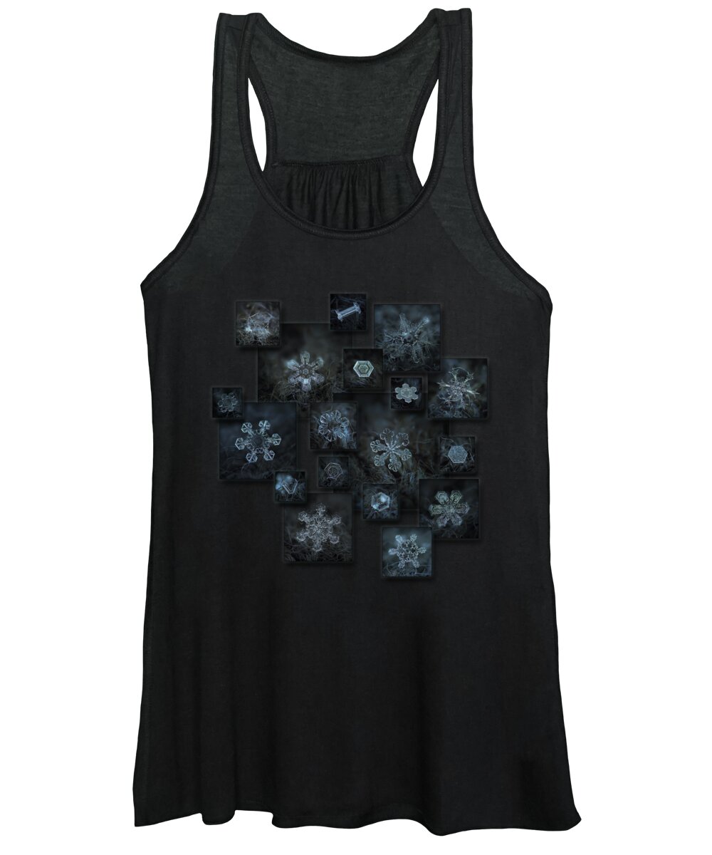 Snowflake Women's Tank Top featuring the photograph Snowflake collage - Dark crystals 2012-2014 by Alexey Kljatov