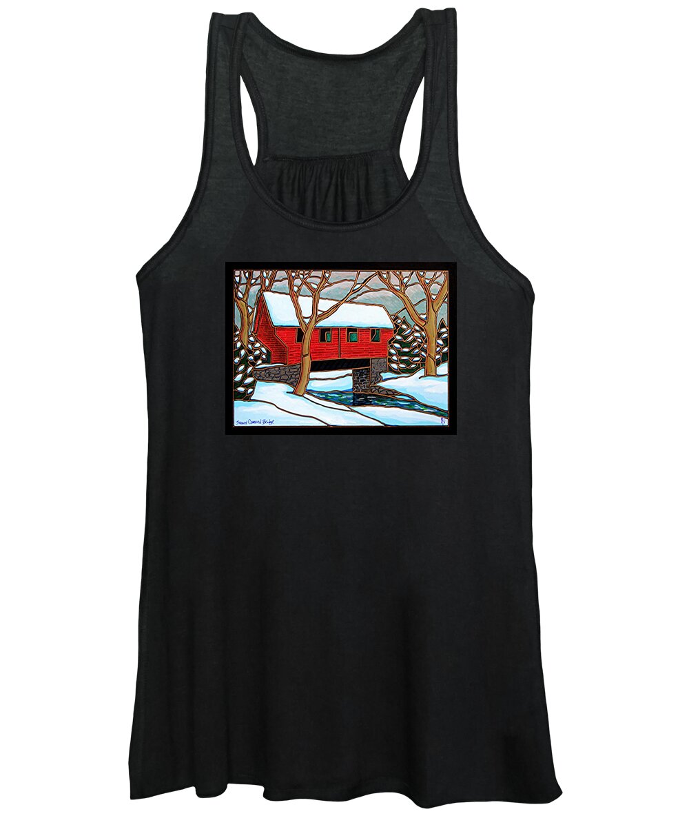 Covered Bridge Women's Tank Top featuring the painting Snowy Covered Bridge by Jim Harris