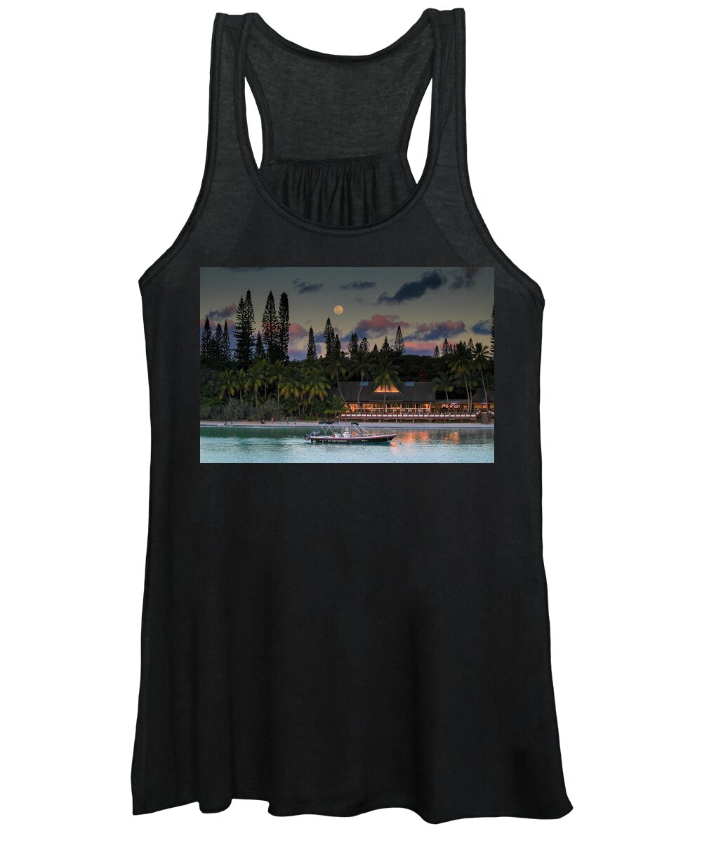 Beach Women's Tank Top featuring the photograph South Pacific Moonrise by Steve Darden