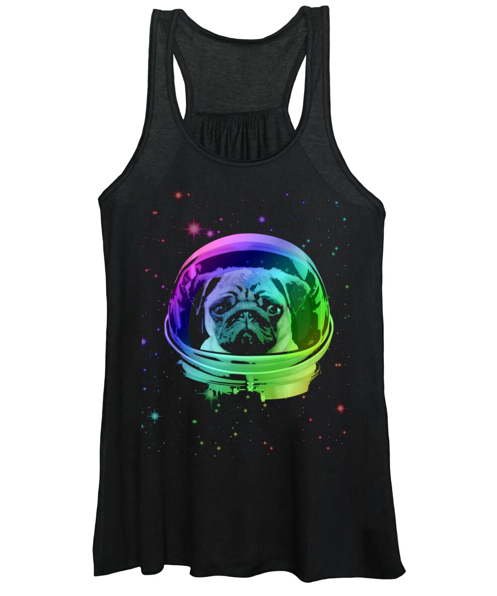 Pug Women's Tank Top featuring the mixed media Space Pug by Megan Miller
