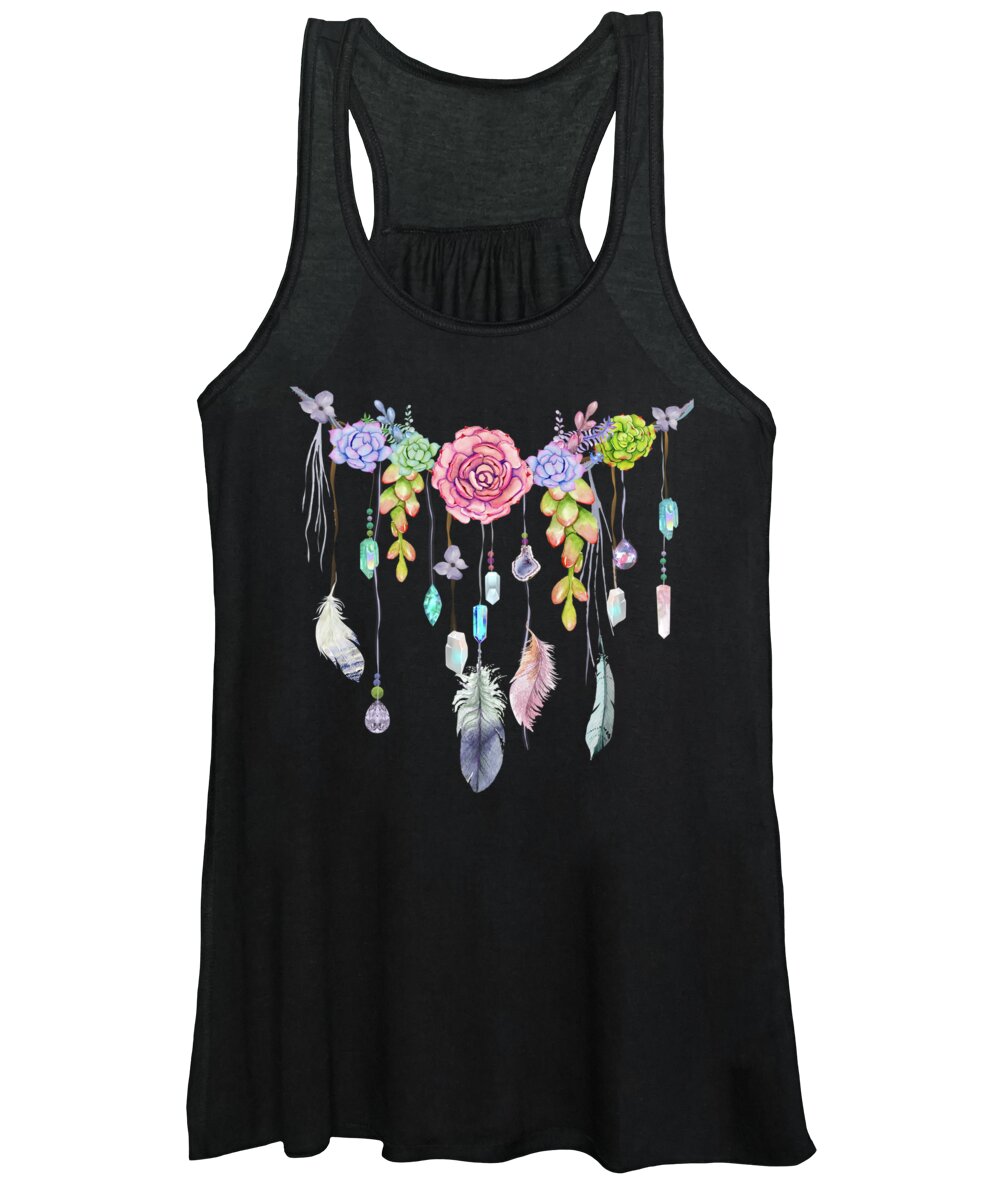 Painting Women's Tank Top featuring the painting Spirit Gazer With Crystals And Succulents by Little Bunny Sunshine
