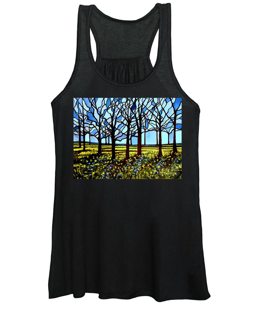 Blue Women's Tank Top featuring the painting Stained Glass Trees by Elizabeth Robinette Tyndall