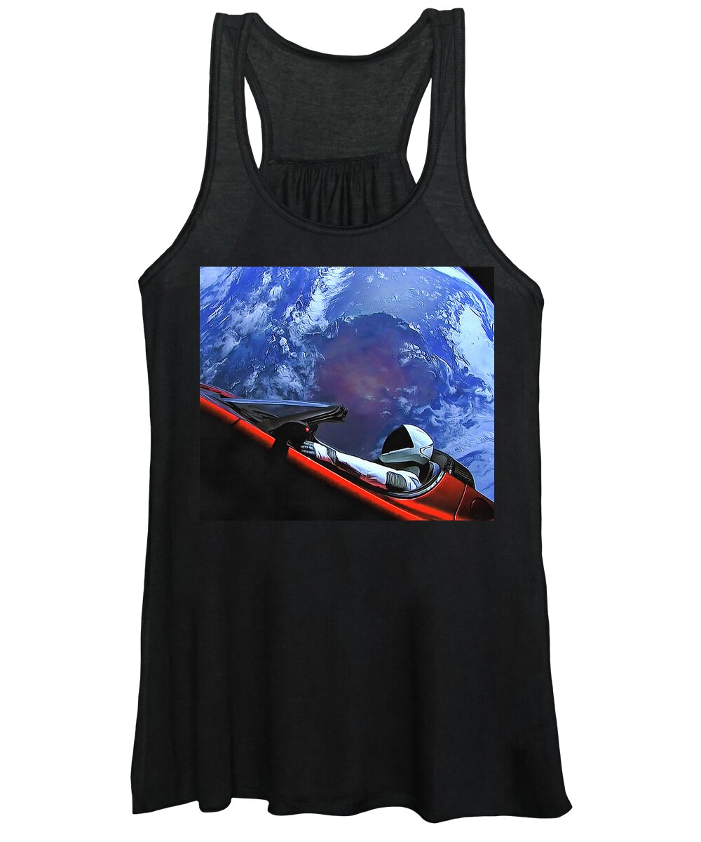 Starman Women's Tank Top featuring the photograph Starman in Tesla with planet earth by SpaceX