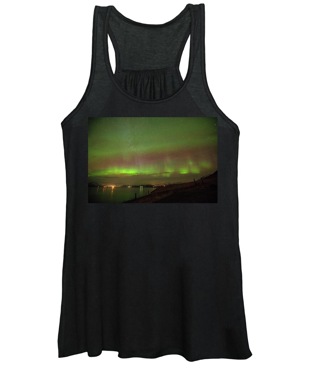 Aurora Borealis Women's Tank Top featuring the photograph Stars and Northern Lights by Matt Swinden