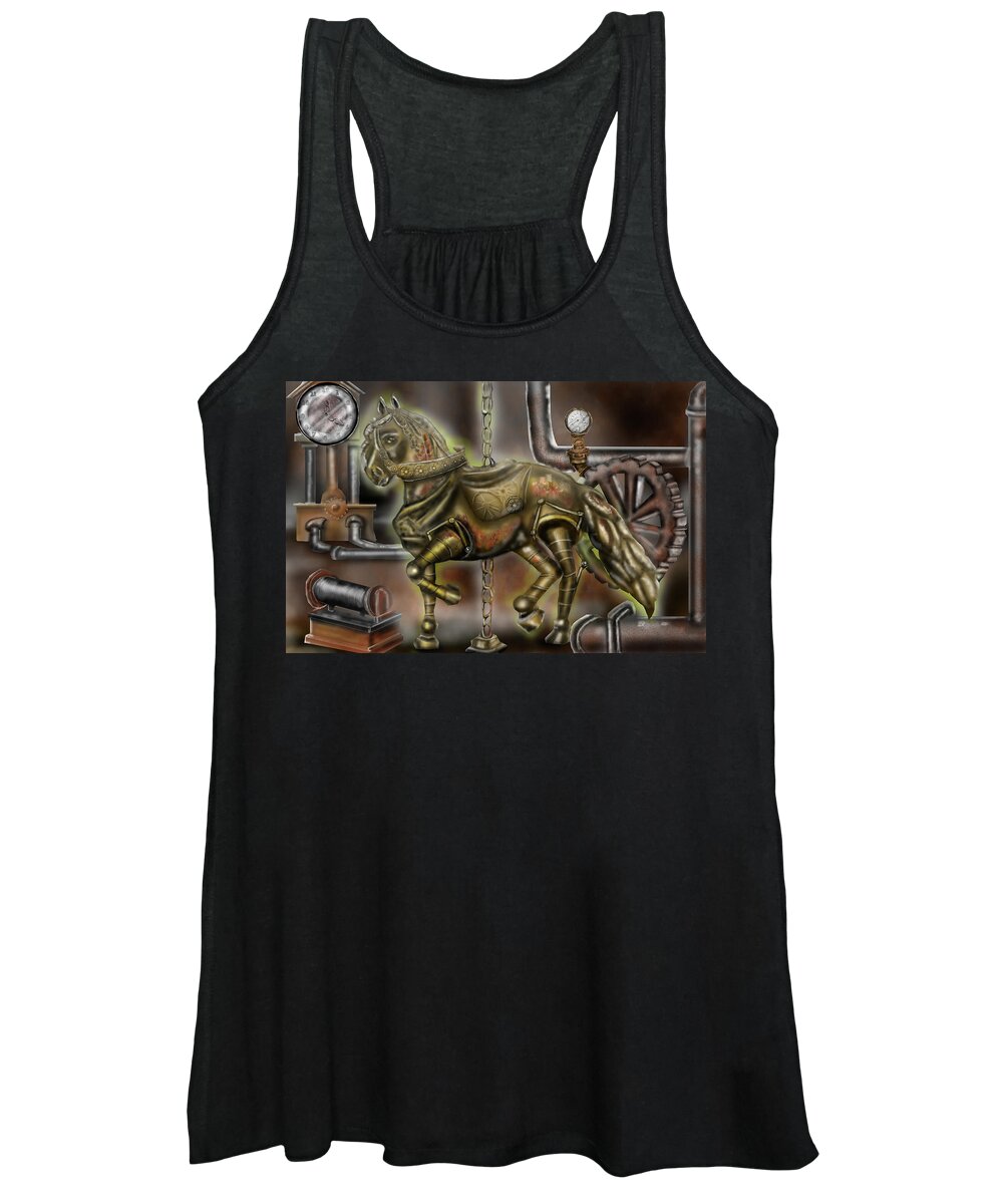 Steampunk Women's Tank Top featuring the painting SteamPunk Carousel by Rob Hartman