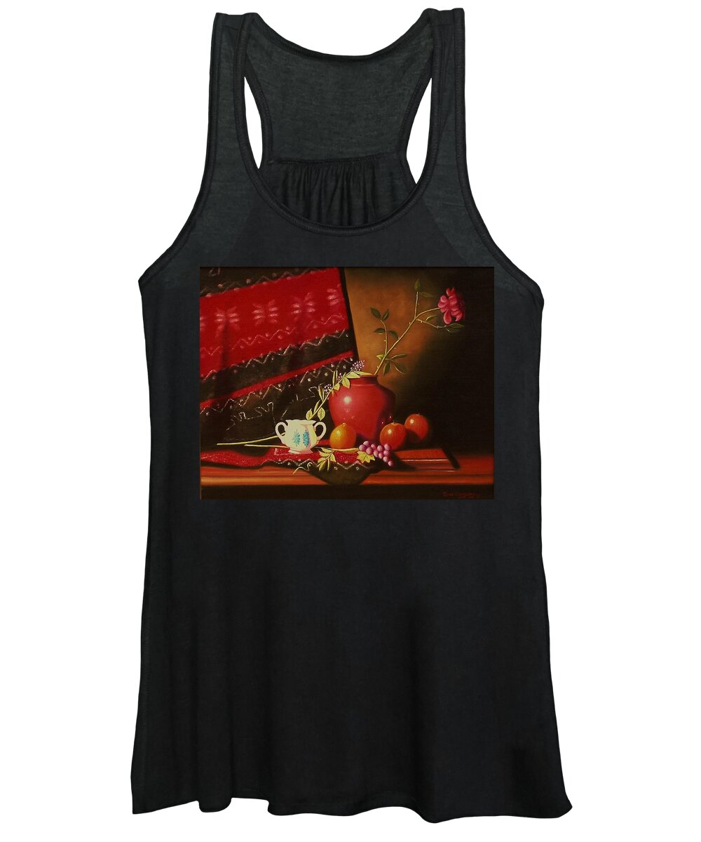Stilllife Women's Tank Top featuring the painting Still life with red vase. by Gene Gregory
