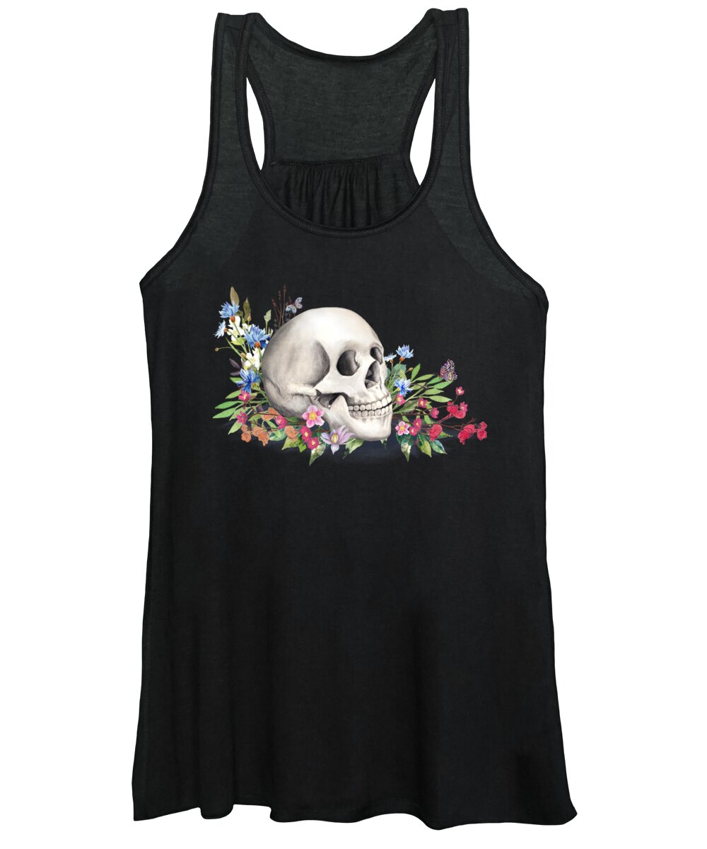 Skull Women's Tank Top featuring the painting Still Life With Skull And Wildflowers by Little Bunny Sunshine