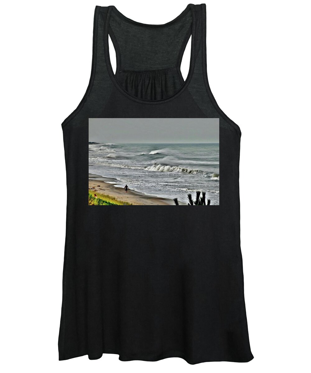 Surfing Women's Tank Top featuring the photograph Lone Surfer by Kim Bemis