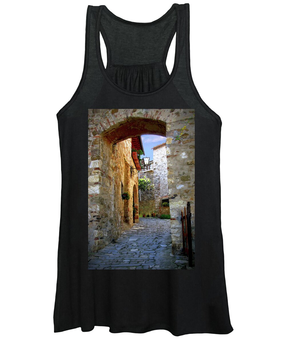 Romantic Street Women's Tank Top featuring the photograph Street Arch in Montefioralle Italy by Lily Malor