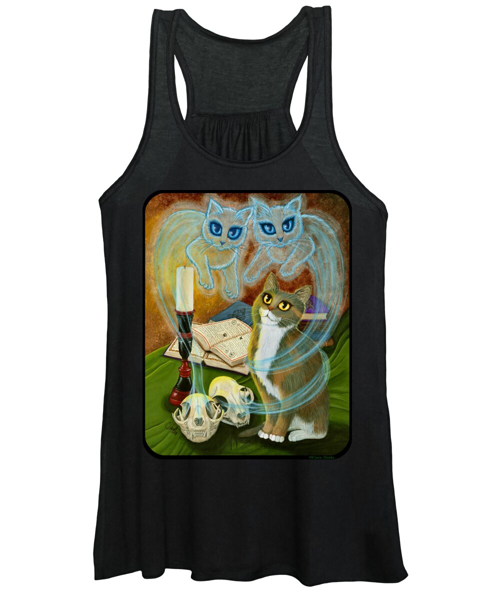 Gothic Cat Women's Tank Top featuring the painting Summoning Old Friends - Ghost Cats Magic by Carrie Hawks