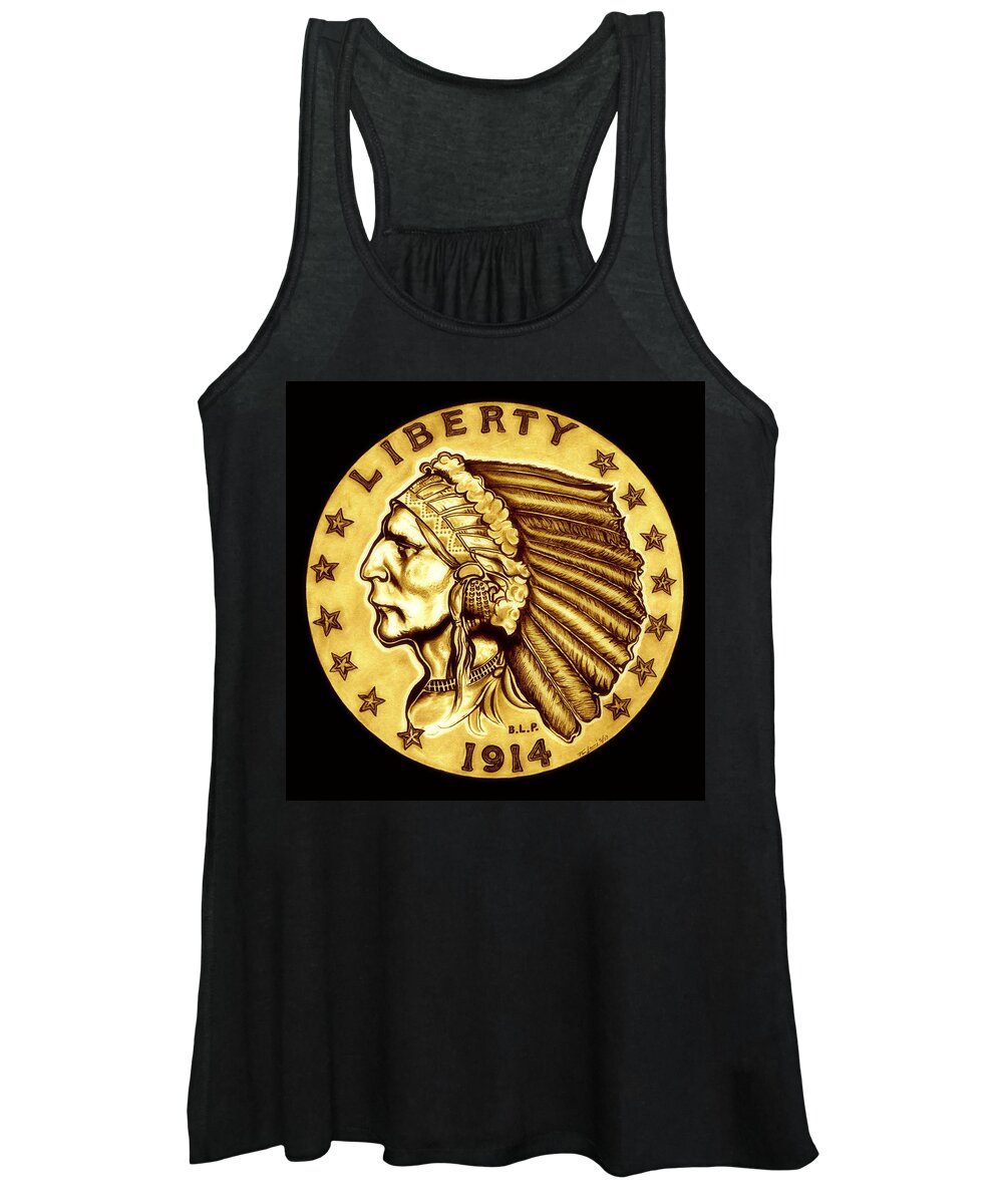 Indian Head Women's Tank Top featuring the drawing Sunflower Gold Quarter Eagle by Fred Larucci