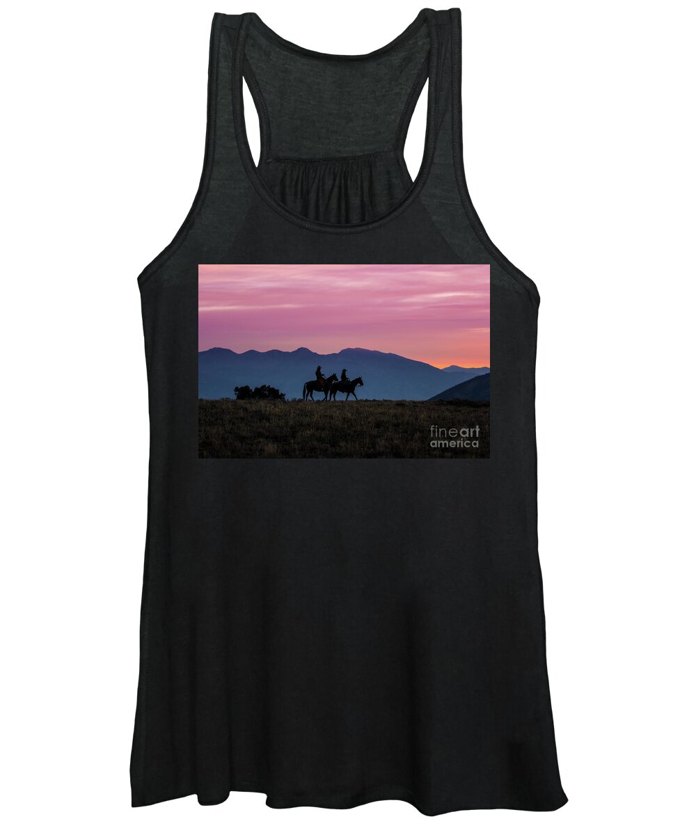 Horses Women's Tank Top featuring the photograph Sunrise in the Lost River Range Wild West Photography Art by Kay by Kaylyn Franks