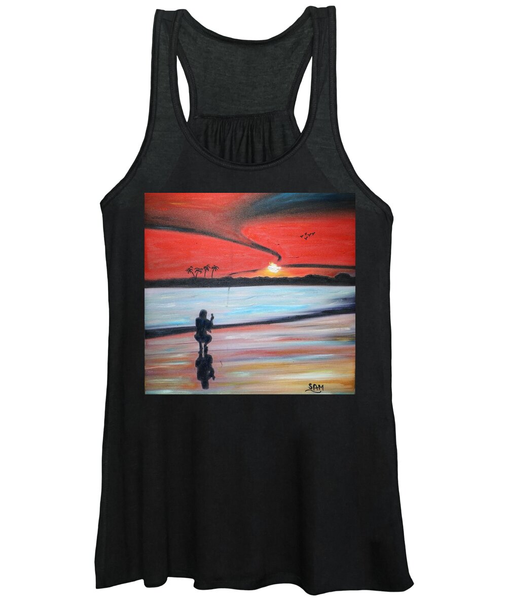 Landscape Women's Tank Top featuring the painting Sunset Boulevard by Sam Shaker
