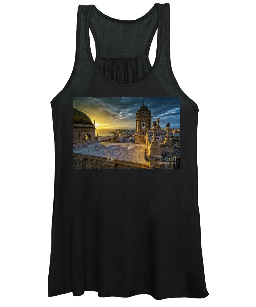 12mm F2 Women's Tank Top featuring the photograph Sunset in Cadiz Cathedral View from Levante Tower Cadiz Spain by Pablo Avanzini