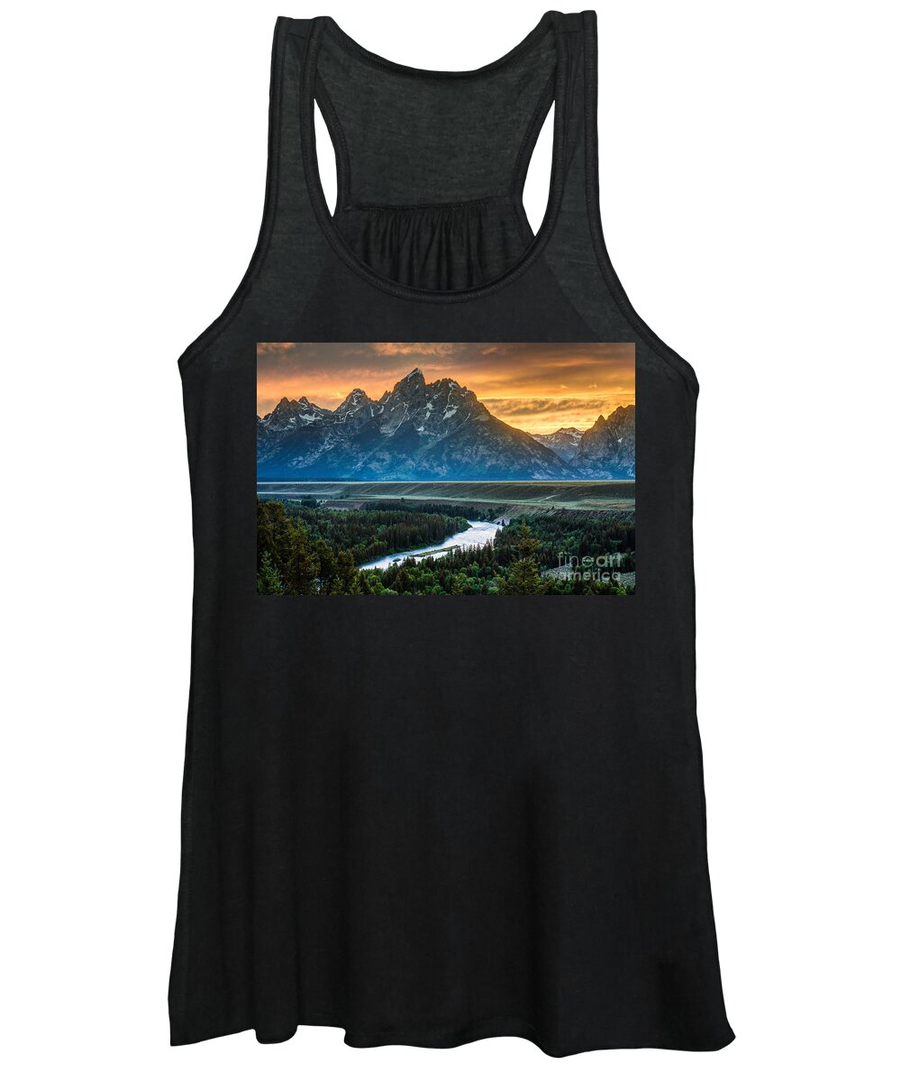 Sunset Women's Tank Top featuring the photograph Sunset on Grand Teton and Snake River by Gary Whitton