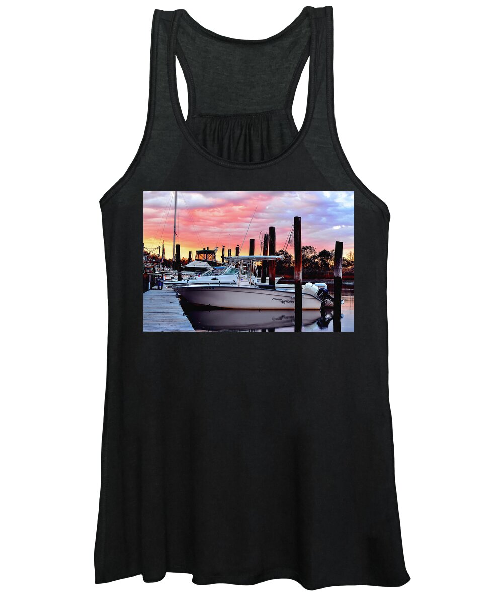 Boats Women's Tank Top featuring the photograph Sunset on the Water by Daniel Carvalho