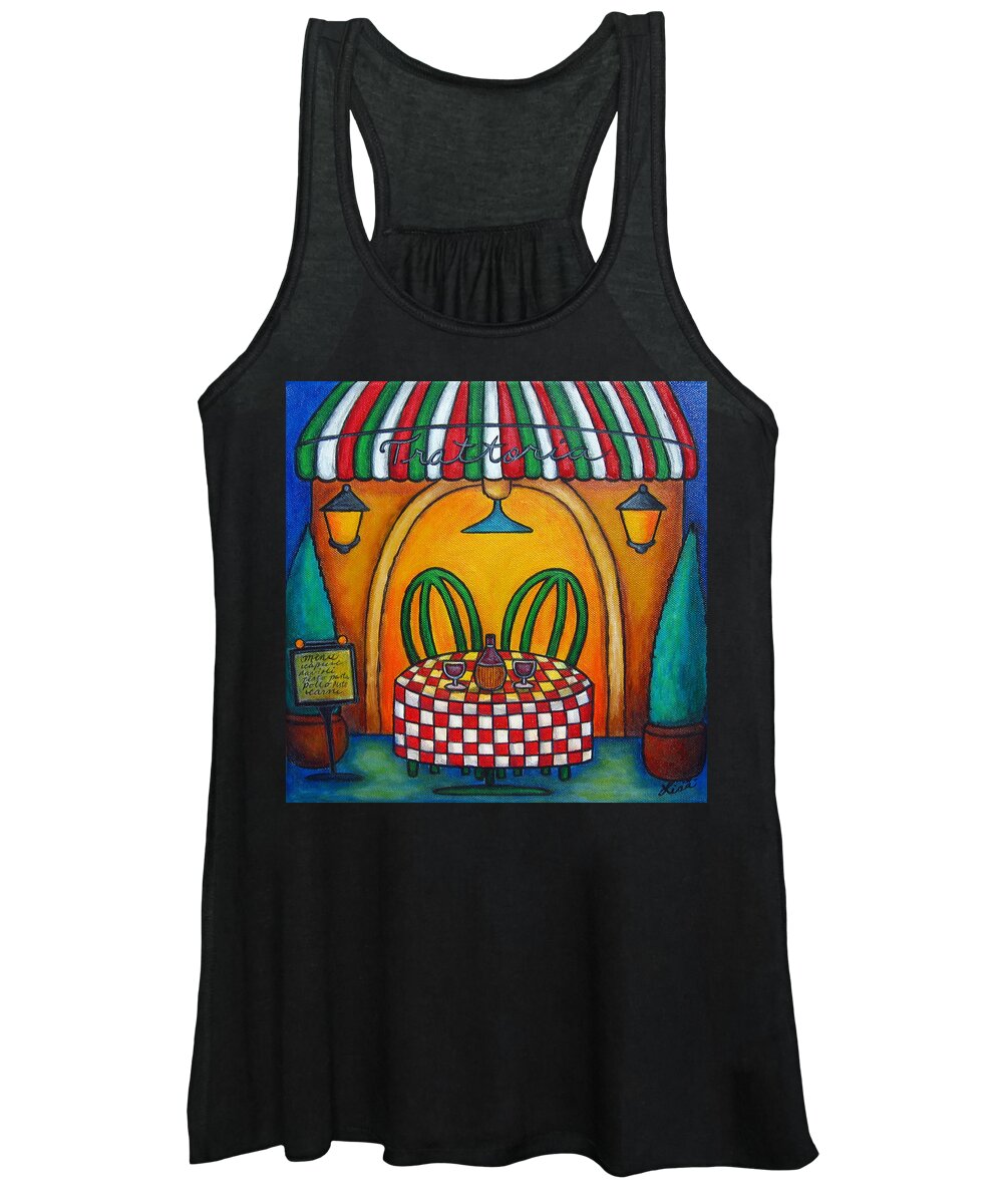 Table Women's Tank Top featuring the painting Table for Two at the Trattoria, Italy by Lisa Lorenz