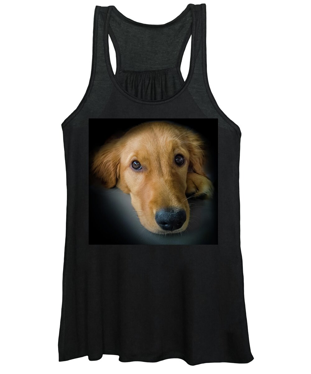 Golden Retriever Puppies Women's Tank Top featuring the photograph Thanks For Picking Me by Karen Wiles