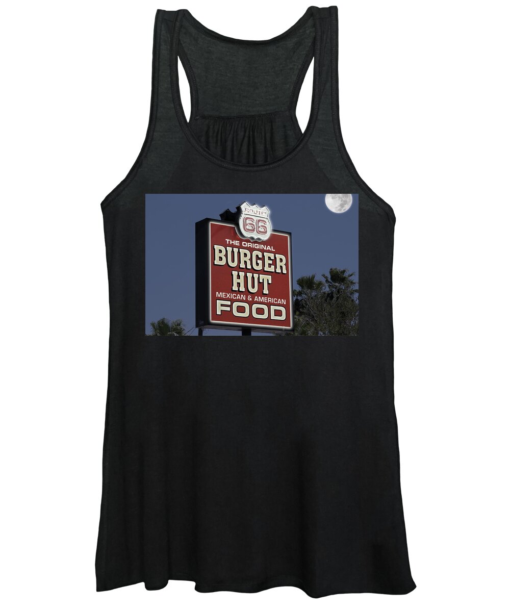 Old West Women's Tank Top featuring the photograph The Burger Hut at Night by Colleen Cornelius