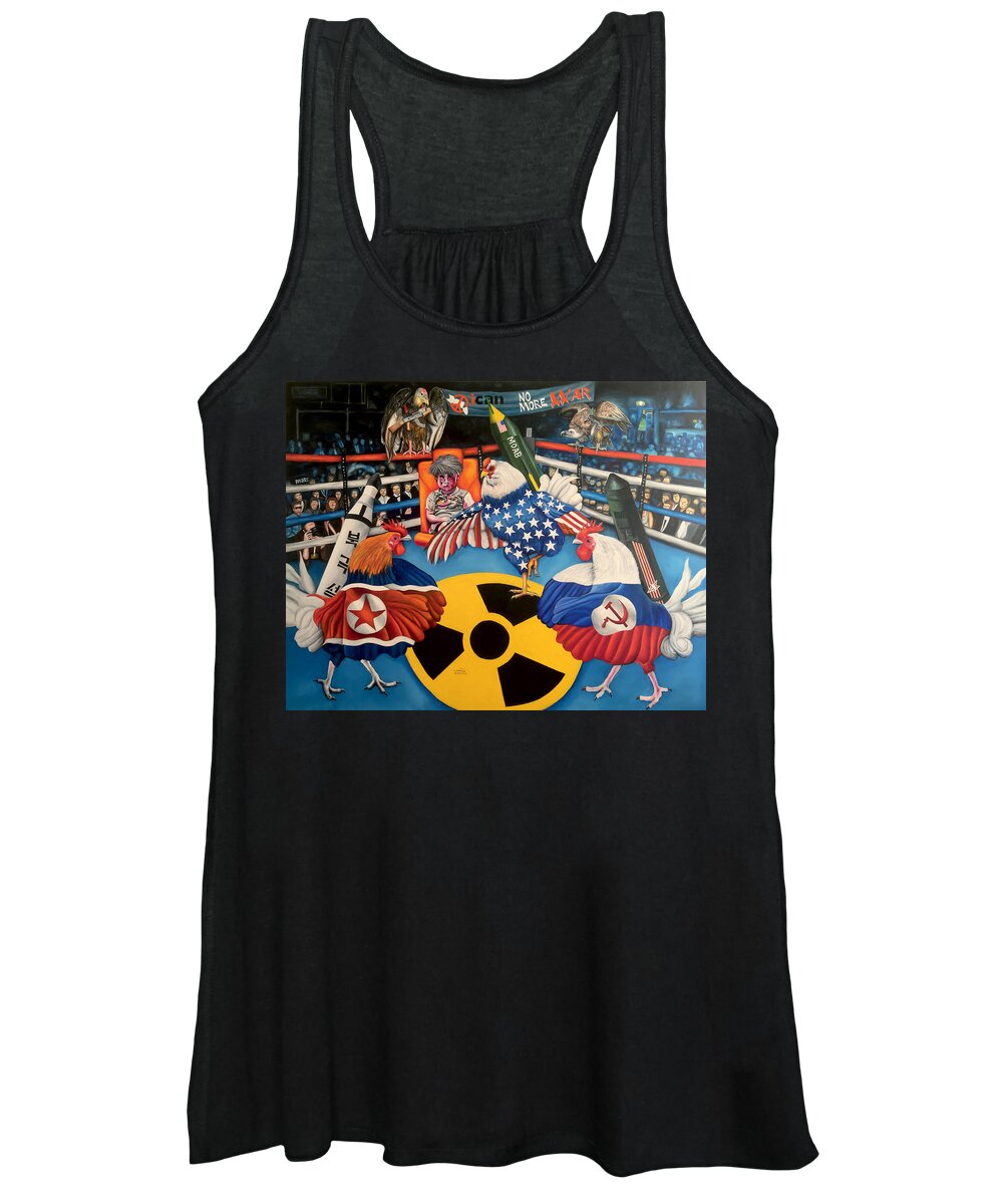 Political Painting Women's Tank Top featuring the painting The Chickens Fight by O Yemi Tubi