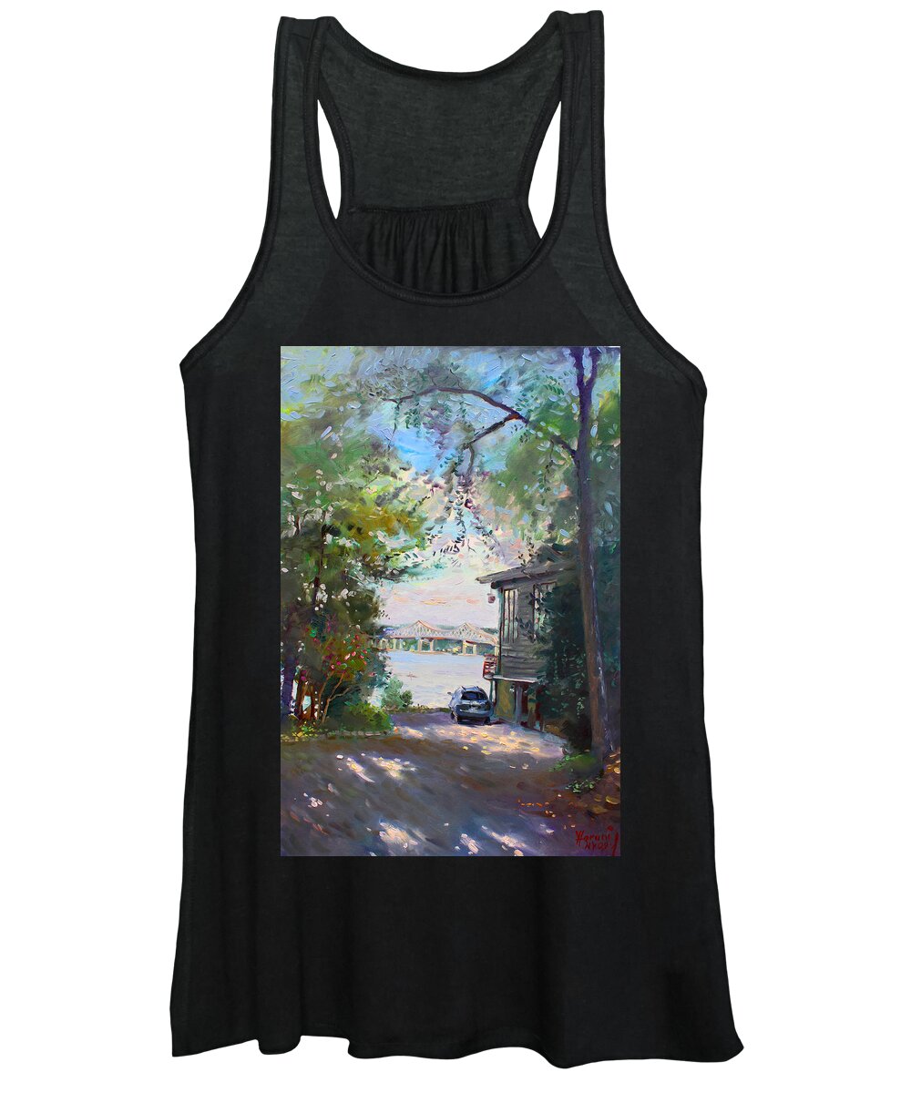 Hudson River Women's Tank Top featuring the painting The House by the River by Ylli Haruni