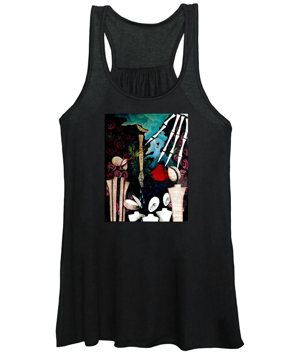 Landscape Women's Tank Top featuring the mixed media The Little Red House by Delight Worthyn