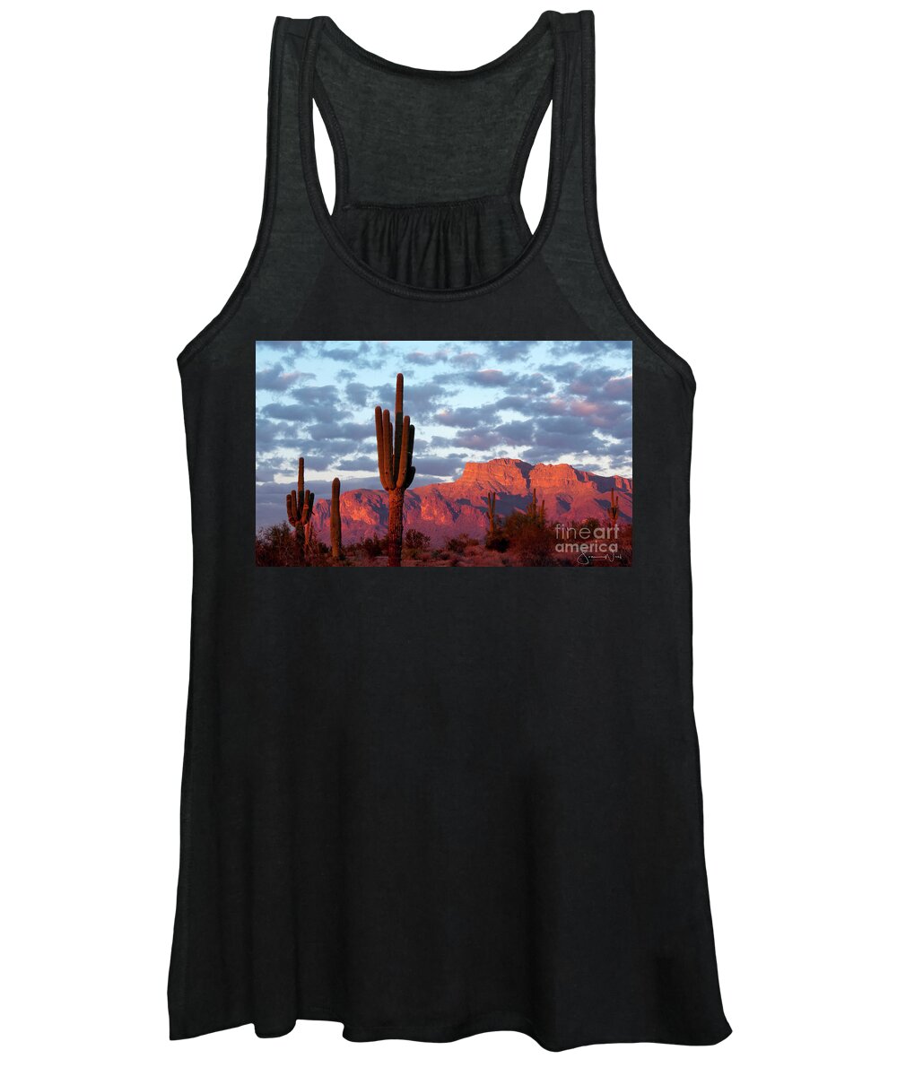 Superstition Mountains Women's Tank Top featuring the photograph The Mountain is Pink Time to Drink, Superstitions AZ by Joanne West