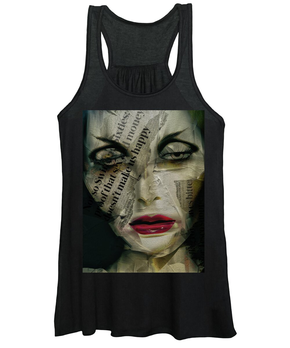 Woman Women's Tank Top featuring the digital art The woman with the newspaper by Gabi Hampe