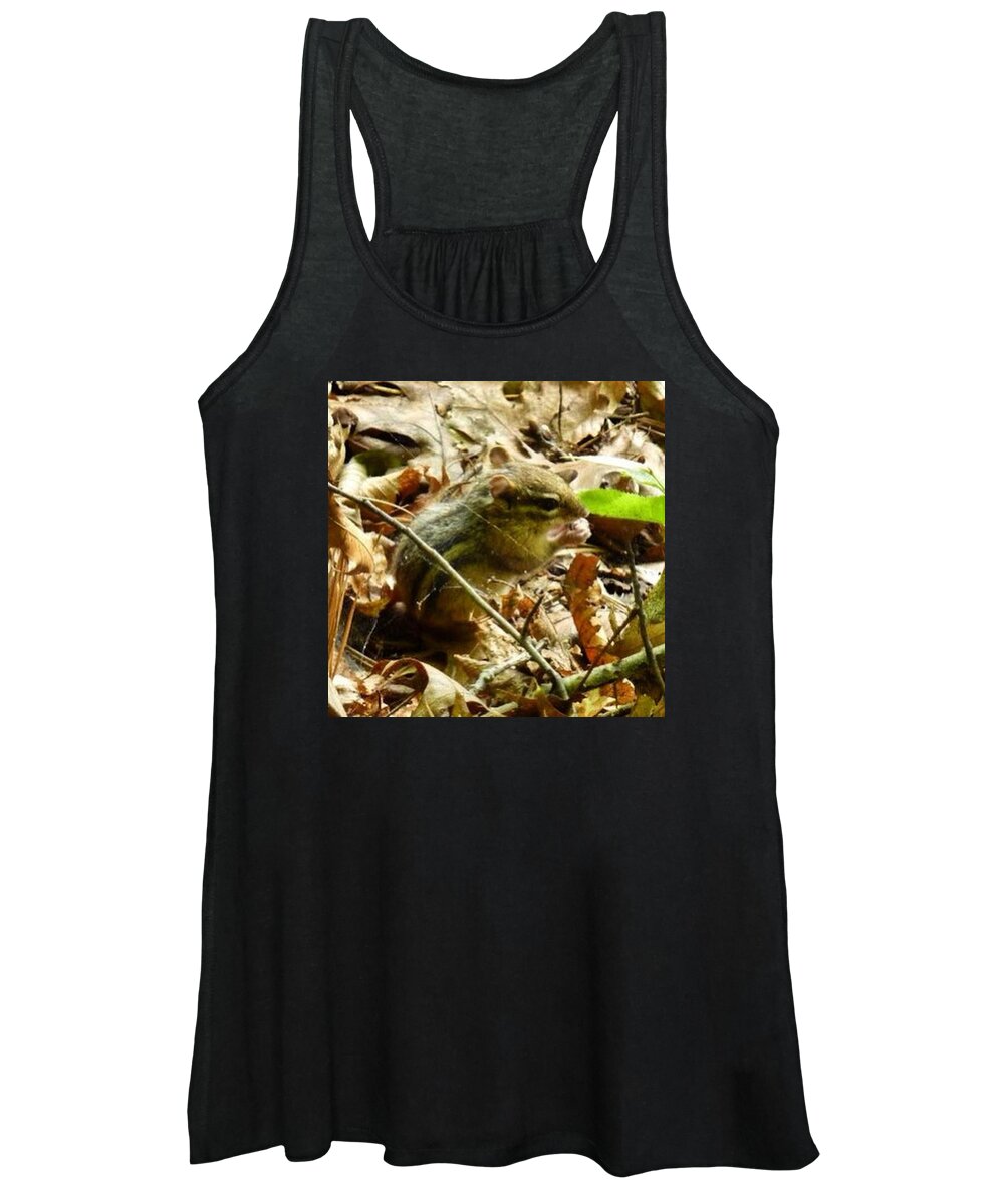 Cute Women's Tank Top featuring the photograph Chipmunk in the leaves by Charlotte Cooper