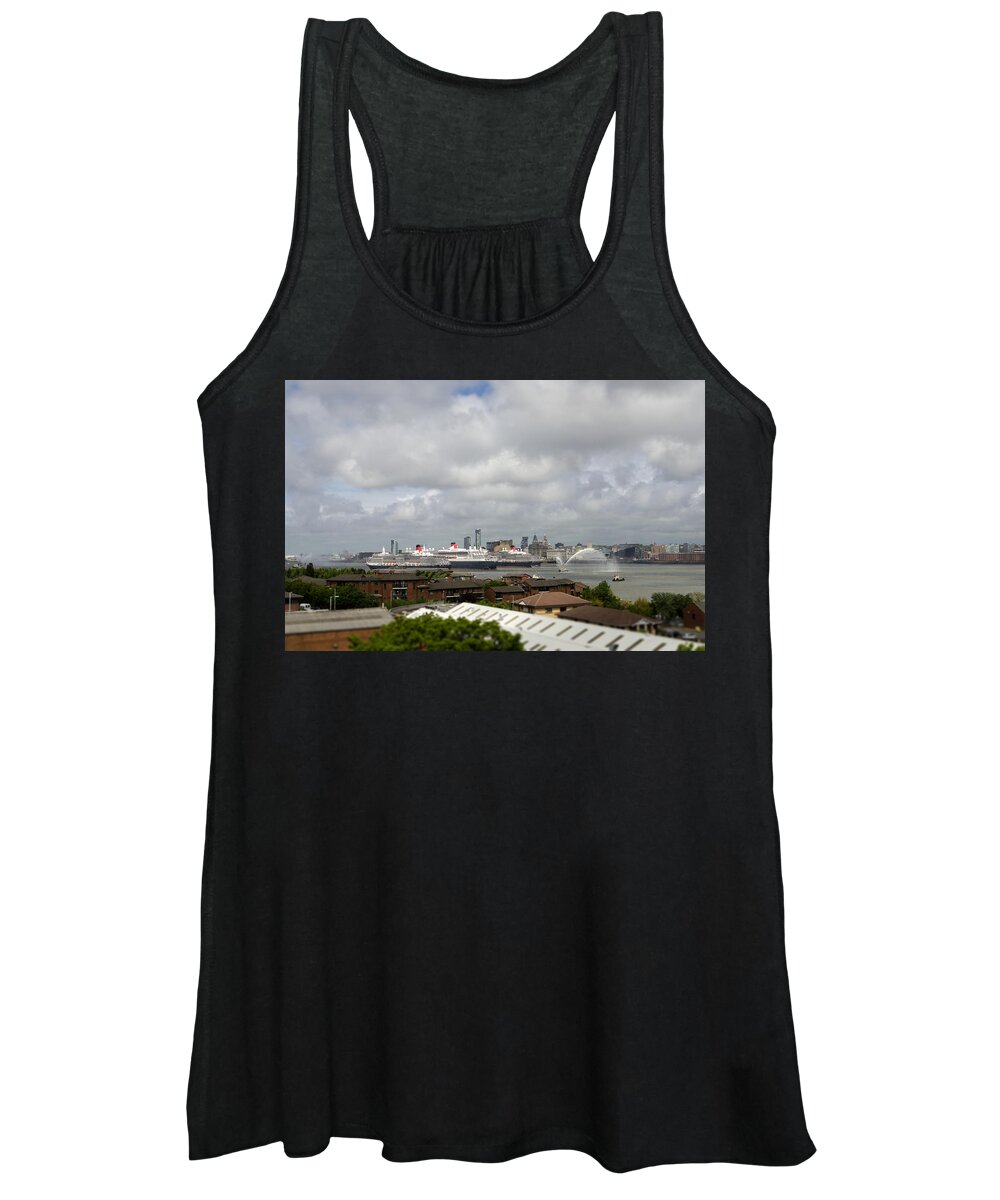Cunard Women's Tank Top featuring the photograph Three Queens Salute by Spikey Mouse Photography