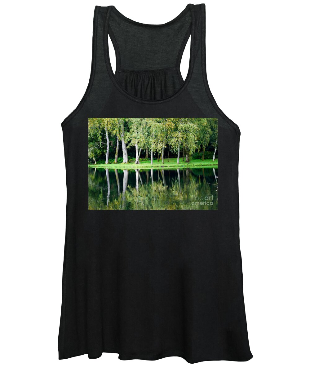 Trees Women's Tank Top featuring the photograph Trees reflected in water by Colin Rayner