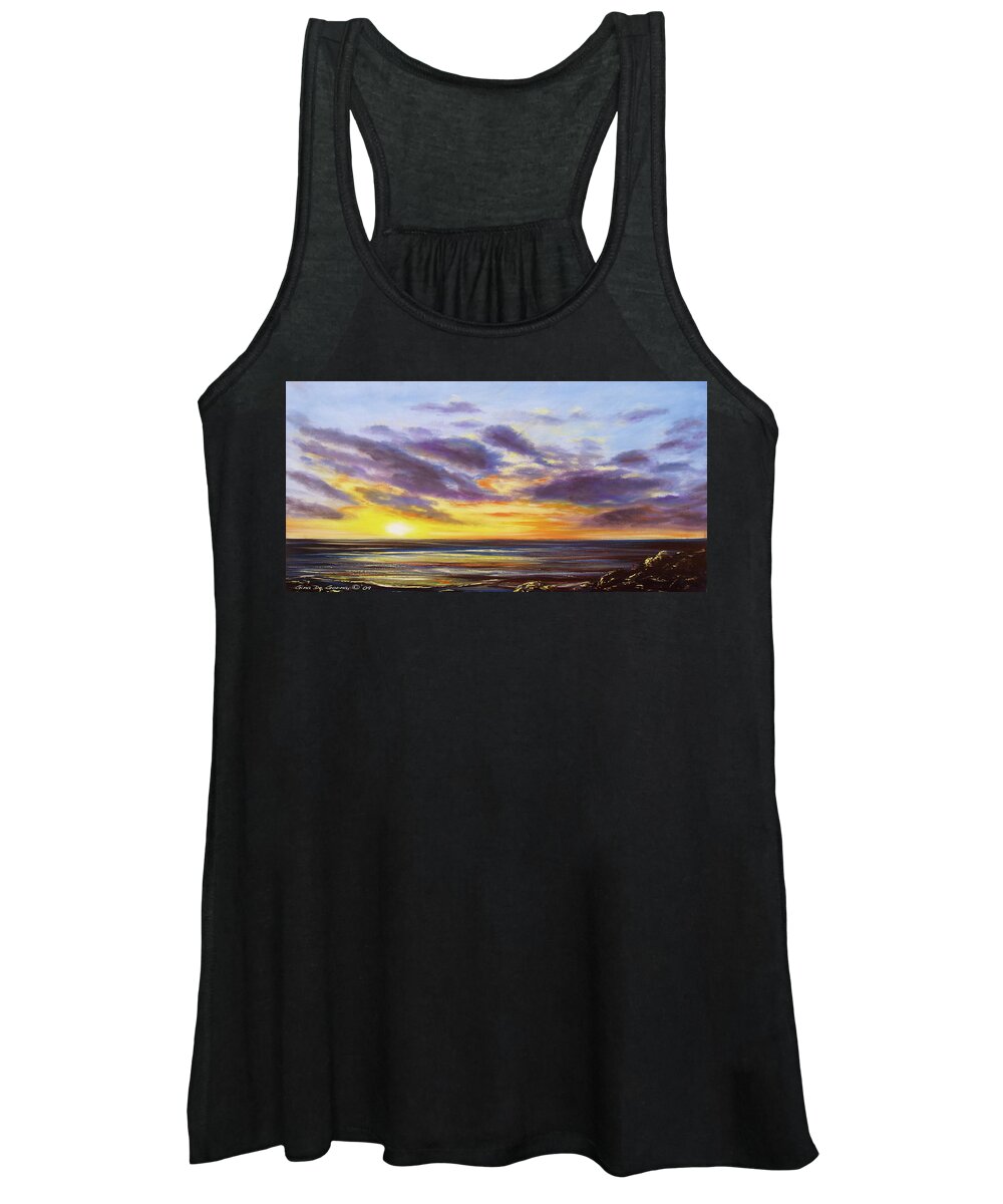 Sunset Women's Tank Top featuring the painting Tropical Sunset Panoramic Painting by Gina De Gorna