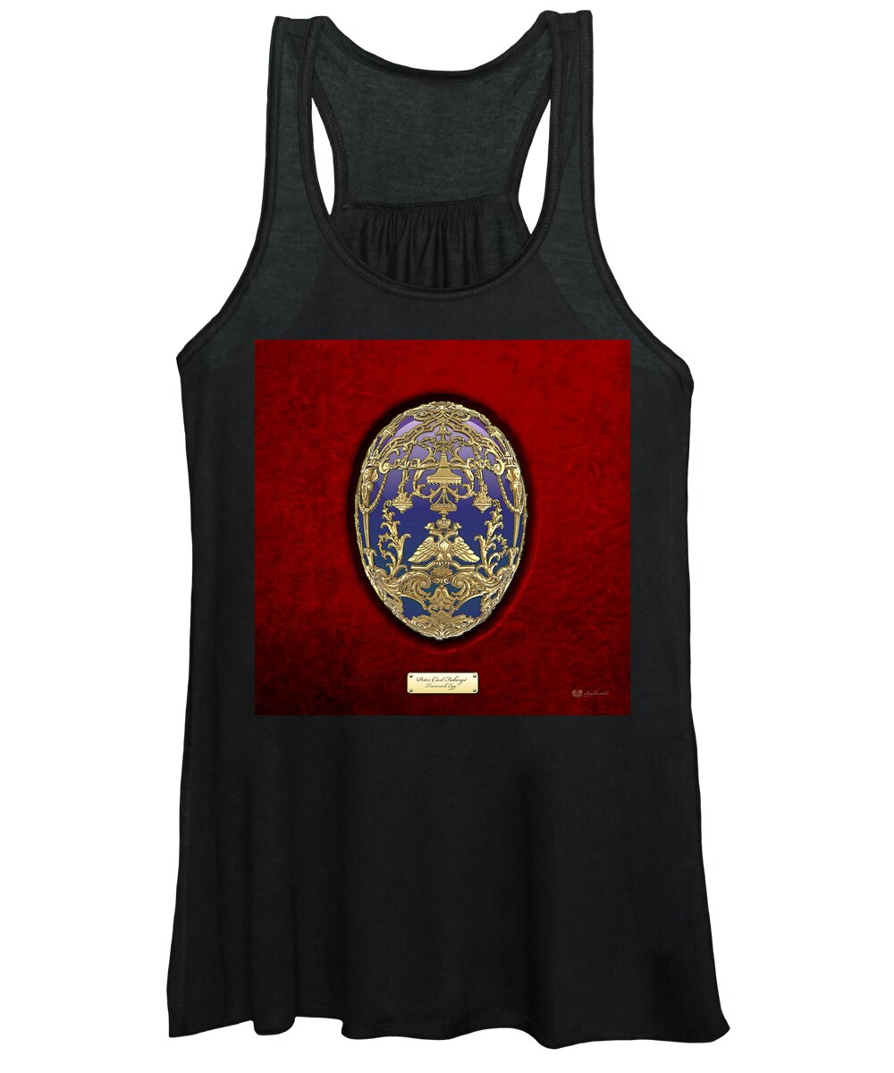 Treasure Trove By Serge Averbukh Women's Tank Top featuring the photograph Tsarevich Faberge Egg on Red Velvet by Serge Averbukh