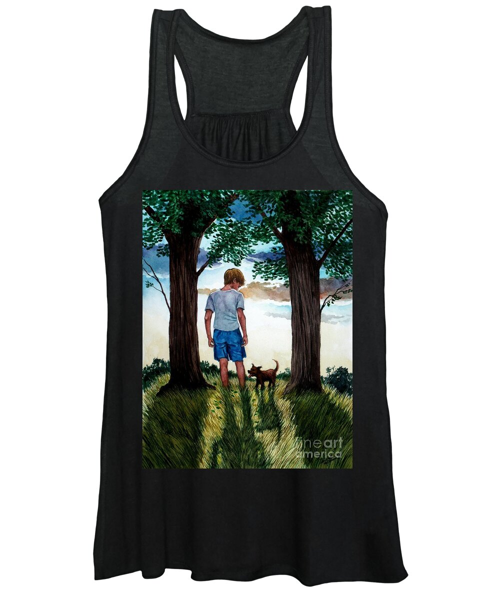 Trees Women's Tank Top featuring the painting Twin Trees and the Sacred Place by Christopher Shellhammer