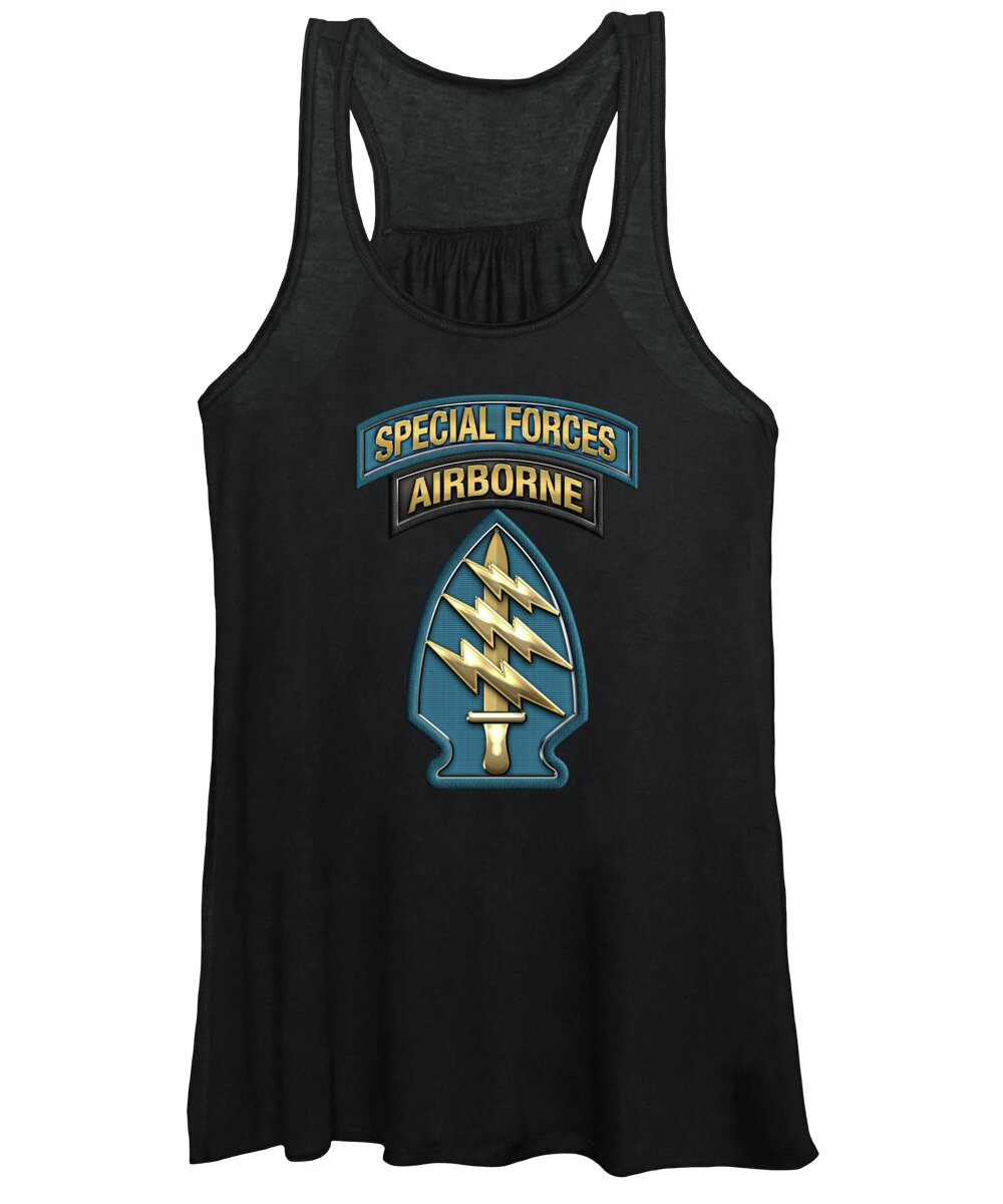 'military Insignia & Heraldry' Collection By Serge Averbukh Women's Tank Top featuring the digital art U. S. Army Special Forces - Green Berets S S I over Black Velvet by Serge Averbukh