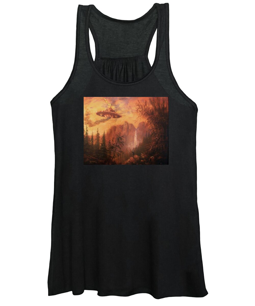 Landscape Women's Tank Top featuring the painting UFO Sighting by Tom Shropshire