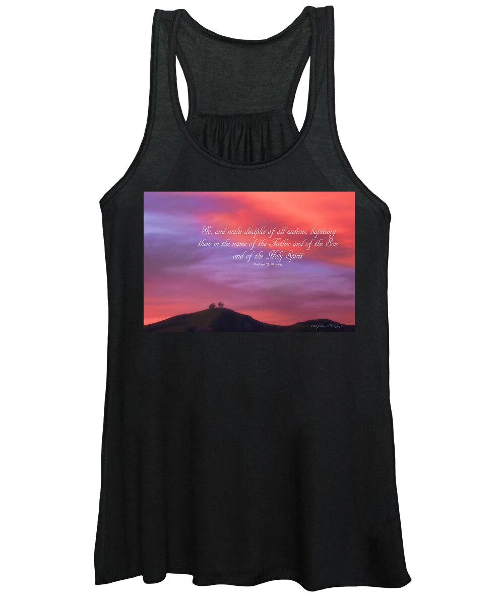 Two Trees Women's Tank Top featuring the photograph Ventura CA Two Trees at Sunset with Bible Verse by John A Rodriguez