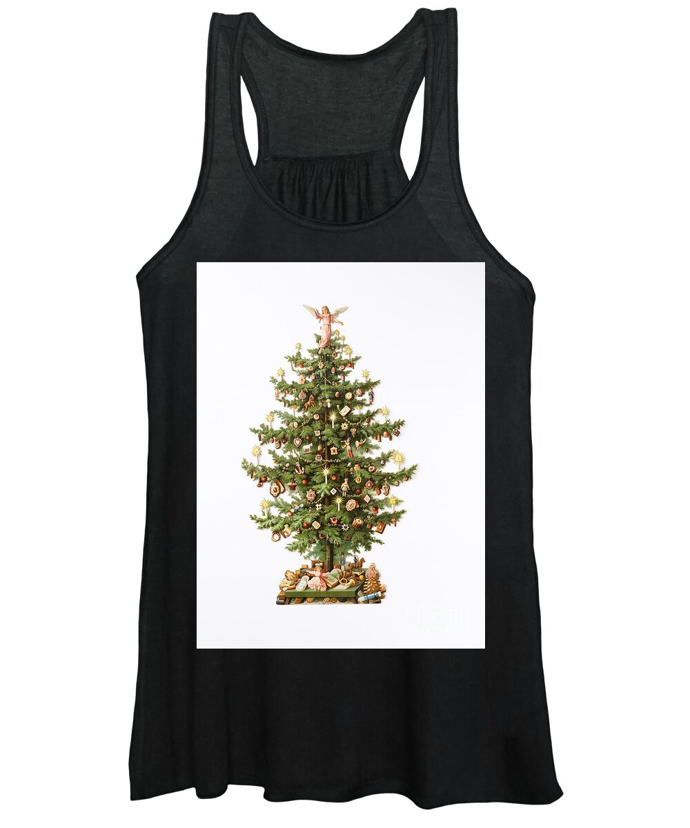 Festive; Tree; Presents; Decorations; Decoration; Fir; Angel Women's Tank Top featuring the painting Victorian Christmas card by English School