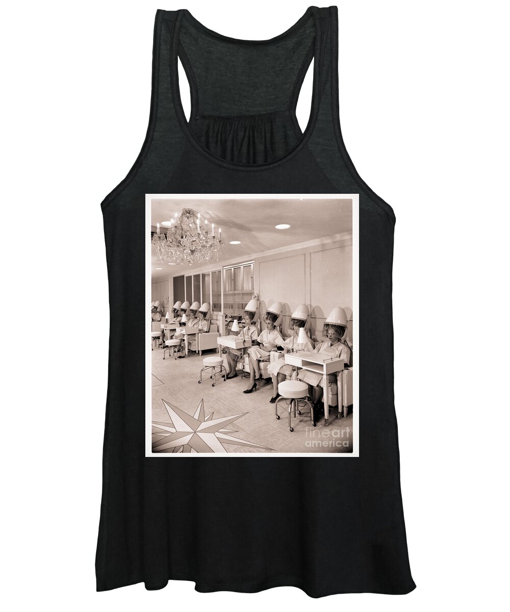 Vintage Salon Women's Tank Top featuring the painting Vintage Hair Salon Ladies Hairdryers by Mindy Sommers