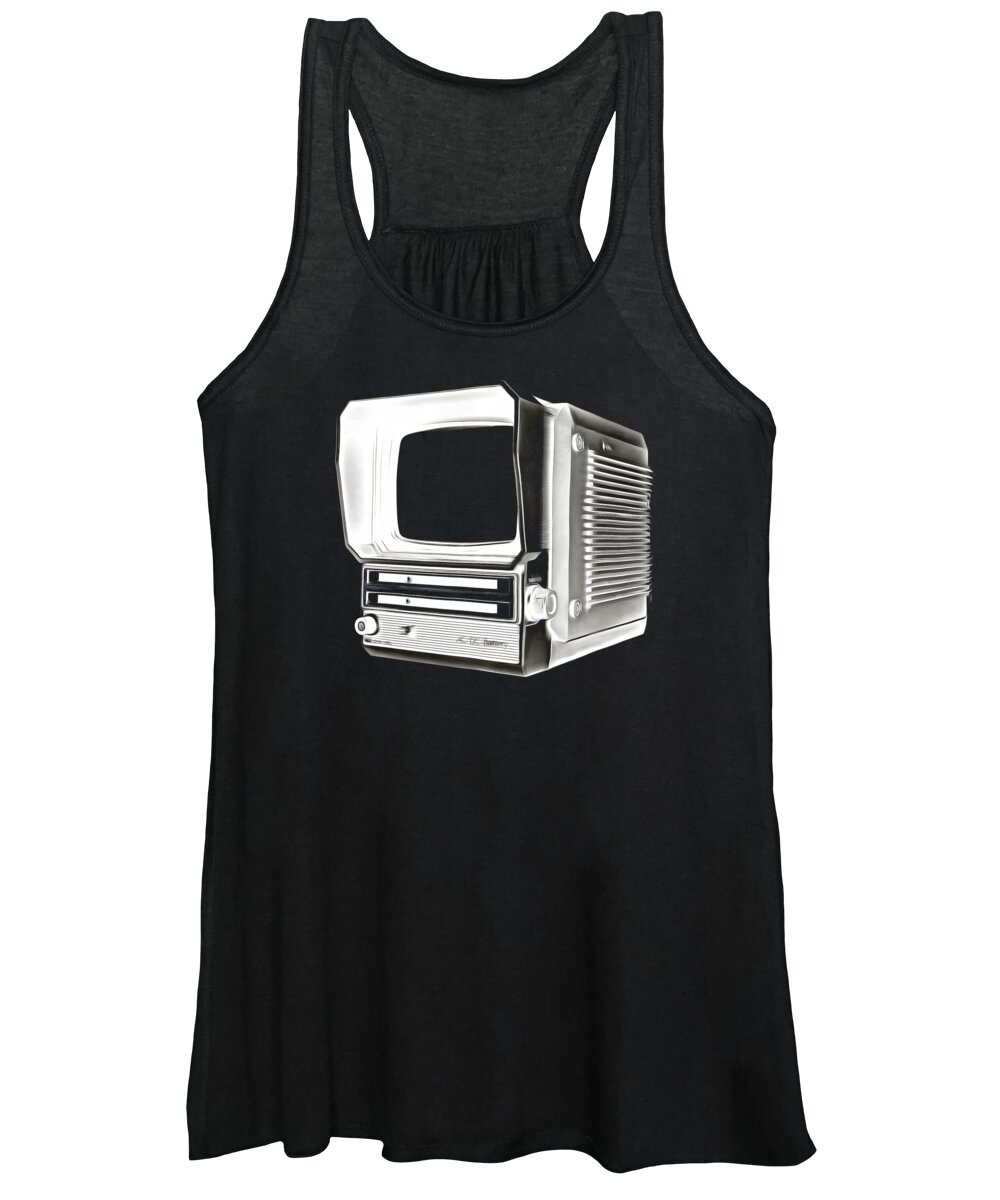Tv Women's Tank Top featuring the digital art Vintage Portable Television Tee by Edward Fielding