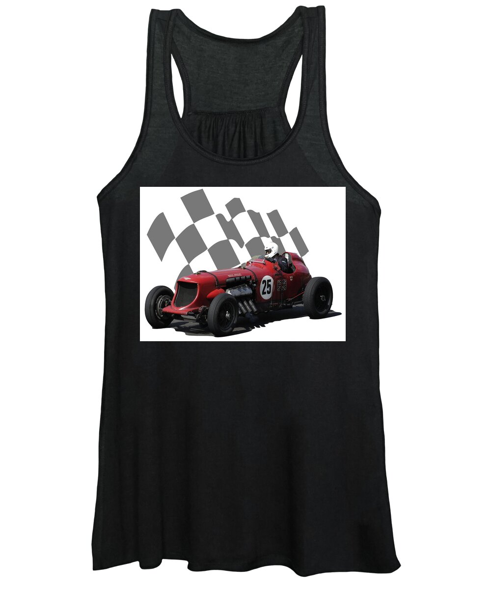 Racing Car Women's Tank Top featuring the photograph Vintage Racing Car and Flag 3 by John Colley
