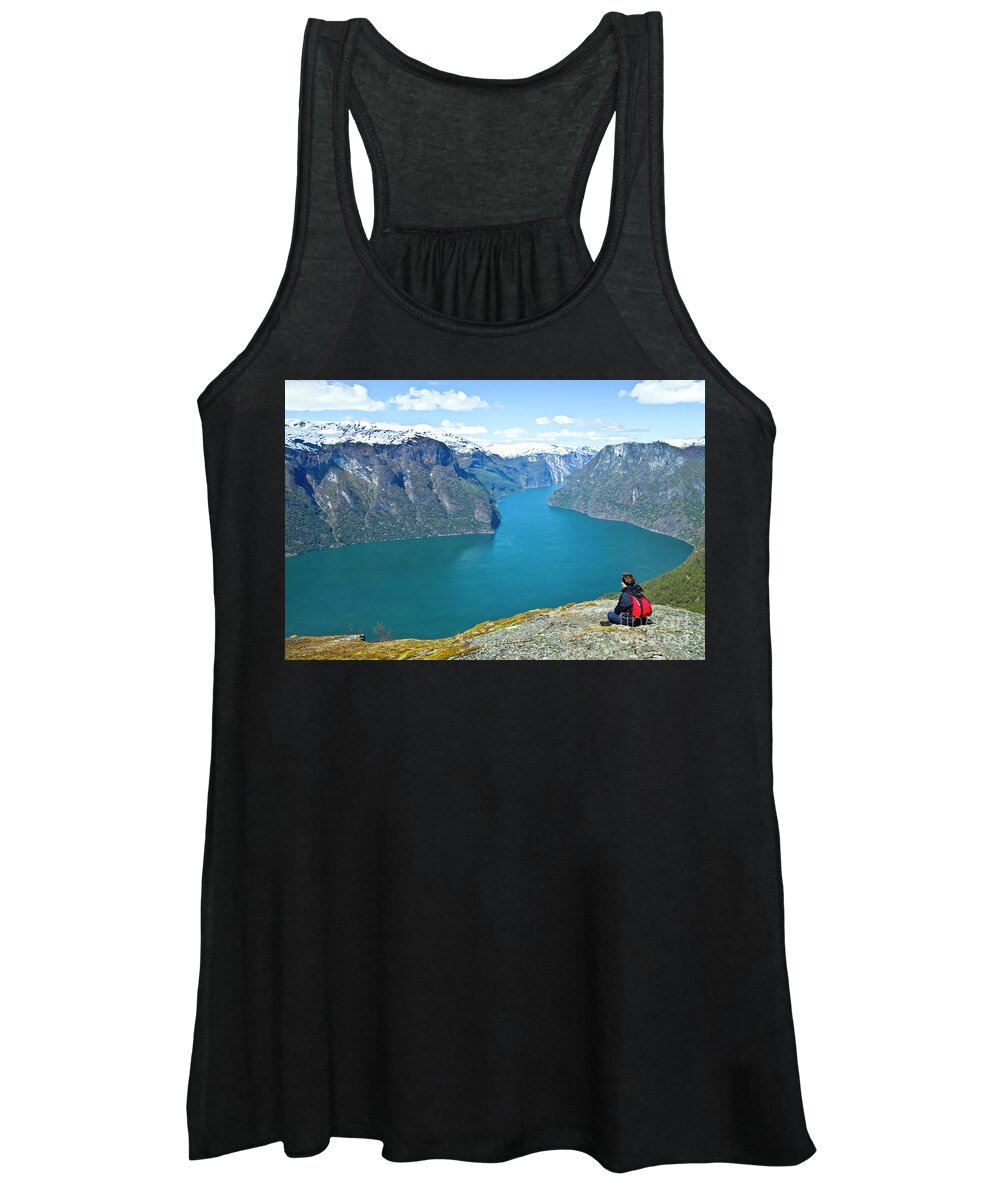 Europe Women's Tank Top featuring the photograph Visitor at Aurlandsfjord by Heiko Koehrer-Wagner