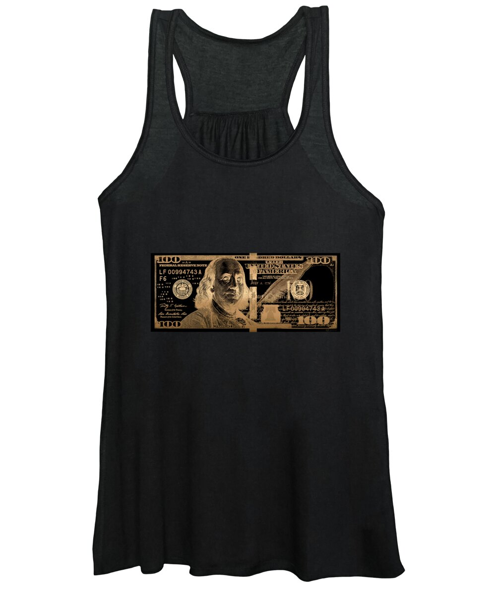 'visual Art Pop' Collection By Serge Averbukh Women's Tank Top featuring the digital art One Hundred US Dollar Bill - $100 USD in Gold on Black by Serge Averbukh